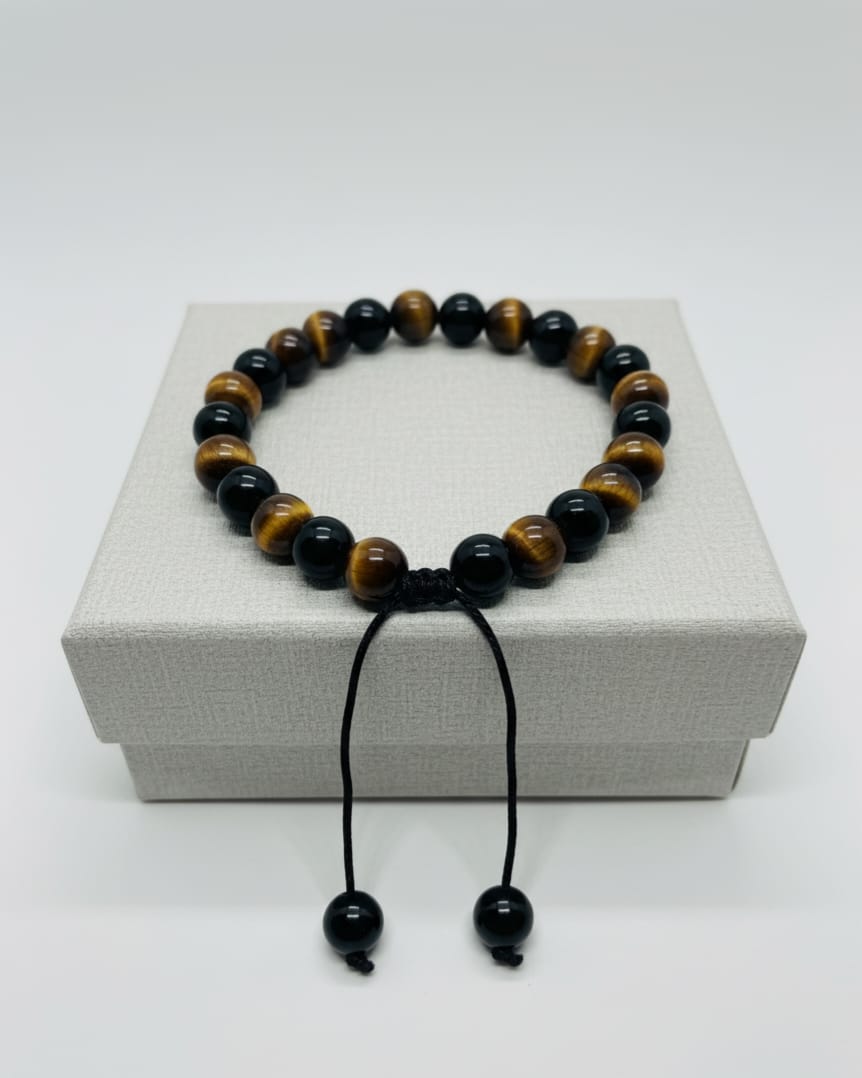 TIGER'S EYE AND BLACK OYNX BRACELET